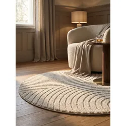 Hochflorteppich Organische Bögen mit 3D-Effekt Creme 120x120 cm Waschbar