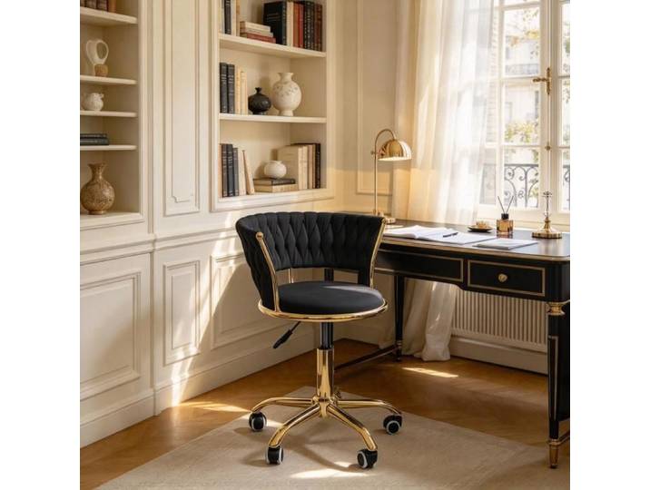PIPIPOXER Chaise de bureau velours noir cadre à roulettes pivotante 360 hauteur réglable chaise moderne pour espace étude maison