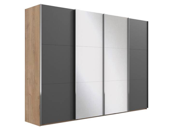 Schwebetürenschrank m. Spiegel 350cm Level 36A, Graphit/Eiche