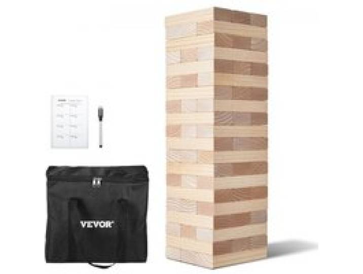 VEVOR Wackelturm mit 60 Blöcken & Anzeigetafel & Tragetasche, Tumbling Tower aus Kiefernholz, Holzturm Höhe bis 60 cm, Holzstapelspiel, Tumbling Tower-Familienspiele für drinnen/draußen Party