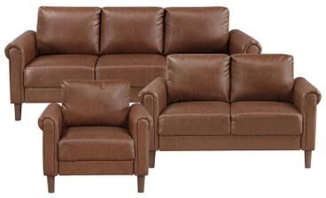 Fremont & Park Frances Faux Leather 3-Piece Living Room Set - Brown Finish Feet