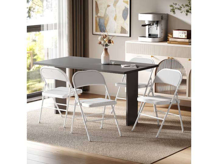 HOMCOM Lot 4 Chaises Pliantes Salle à Manger Acier Blanc
