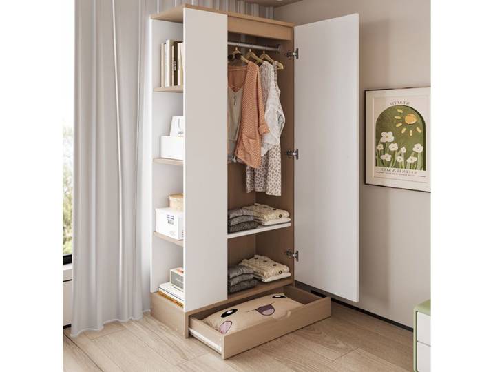 Armoire 1 porte et 1 tiroir rangement latérals 70×40×170 cm blanc et bois