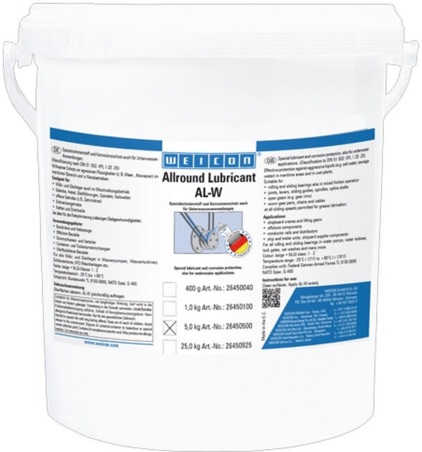 Weicon AL-W Hochleistungsfett aus Aluminiumkomplexseife für hohe Temperaturen und Drücke, Inhalt: 5 kg (26450500)