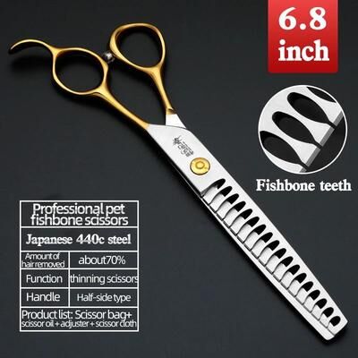 Inspired Living Sakura Dance 440C Professional Dog Grooming Scissors Set For Precision Pet Styling 6.8 inch Fishbone