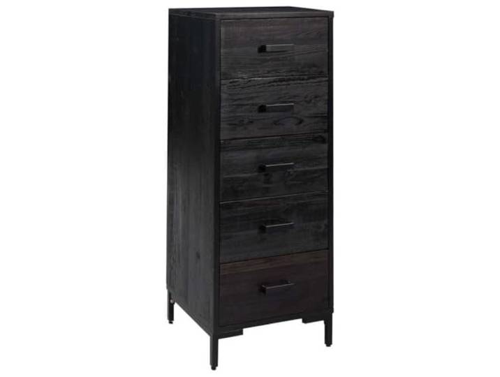 LMTYOENFG Kommode Schwarz 42x35x110 cm Massivholz Kiefer Schmaler Tallboy mit Schubladen aus Kiefernmassivholz und Metallfüßen, ideal für Schlafzimmer und Flur.