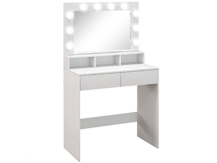 Coiffeuse avec miroir hollywood tiroirs 10 ampoules en bois blanc
