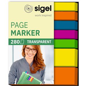 Sigel Haftmarker Page Marker, HN616, transparent, Folie, beschriftbar, 7 x 40 Streifen, farbsortiert