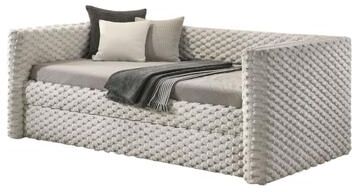 Benjara Sely Daybed w Pull Out Trundle, Faux Marble Top, Beige Upholstery