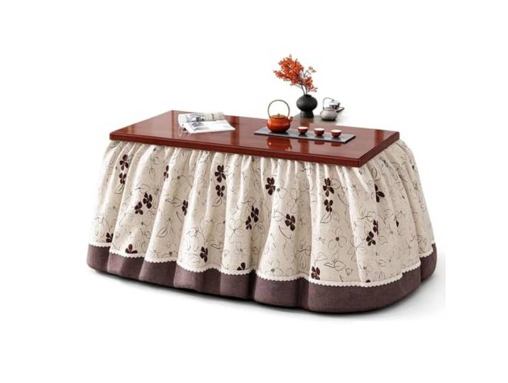Kotatsu Tisch, Klappbarer Bambus Couchtisch Waschbarer Dicker Kotatsu Decke Wohnzimmer, Gemütlicher Winter, Ausziehbarer Trockengestell, Wendebezug, Platzsparend Stabil(Natural-2)