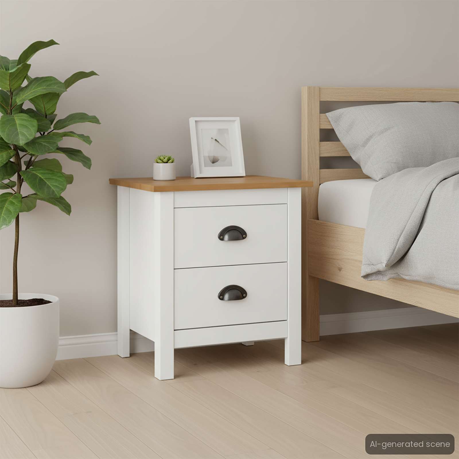 vidaXL Mesita de noche Hill madera maciza de pino blanco 46x35x49,5 cm Blanco