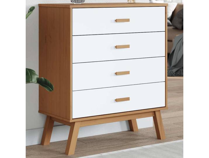 vidaXL Schubladenschrank OLDEN Weiß und Braun Massivholz Kiefer