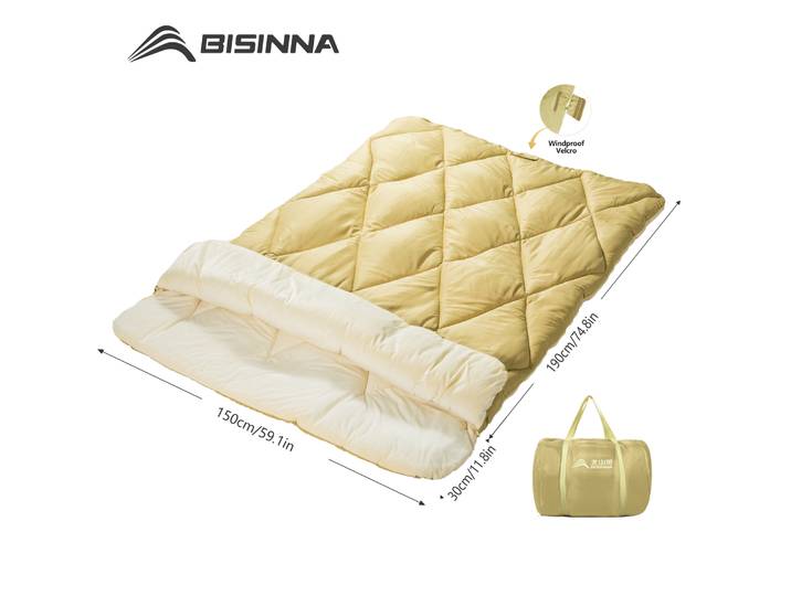 Sac de couchage double BISINNA, pliable, portable, pour 2 personnes, couette 4 saisons, sac de couchage d'hiver détachable pour la randonnée et le tourisme