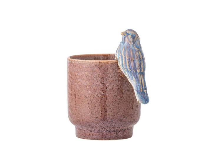 Blumentopf Birdy - Steingut handbemalt mit dekorativem Vogel - Rosé - Luxusbetten24