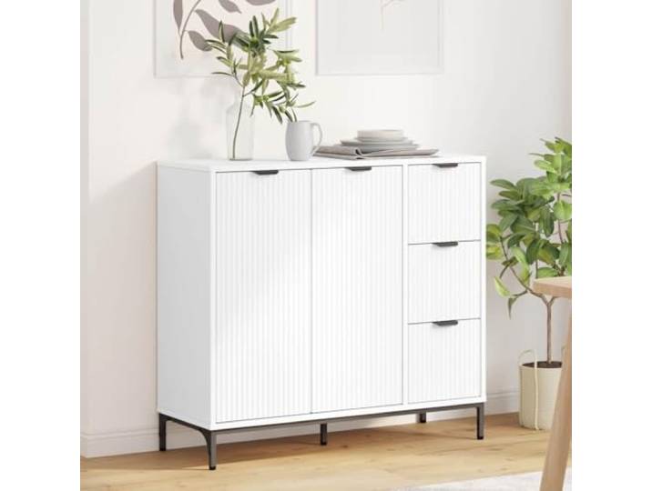 HEFZGDB Sideboard aus Holzwerkstoff für Wohnzimmer mit Wandbefestigung gegen Umkippen, modernes Sideboard mit Schubladen und Scharniertüren in Weiß, praktischer Aufbewahrungsschrank