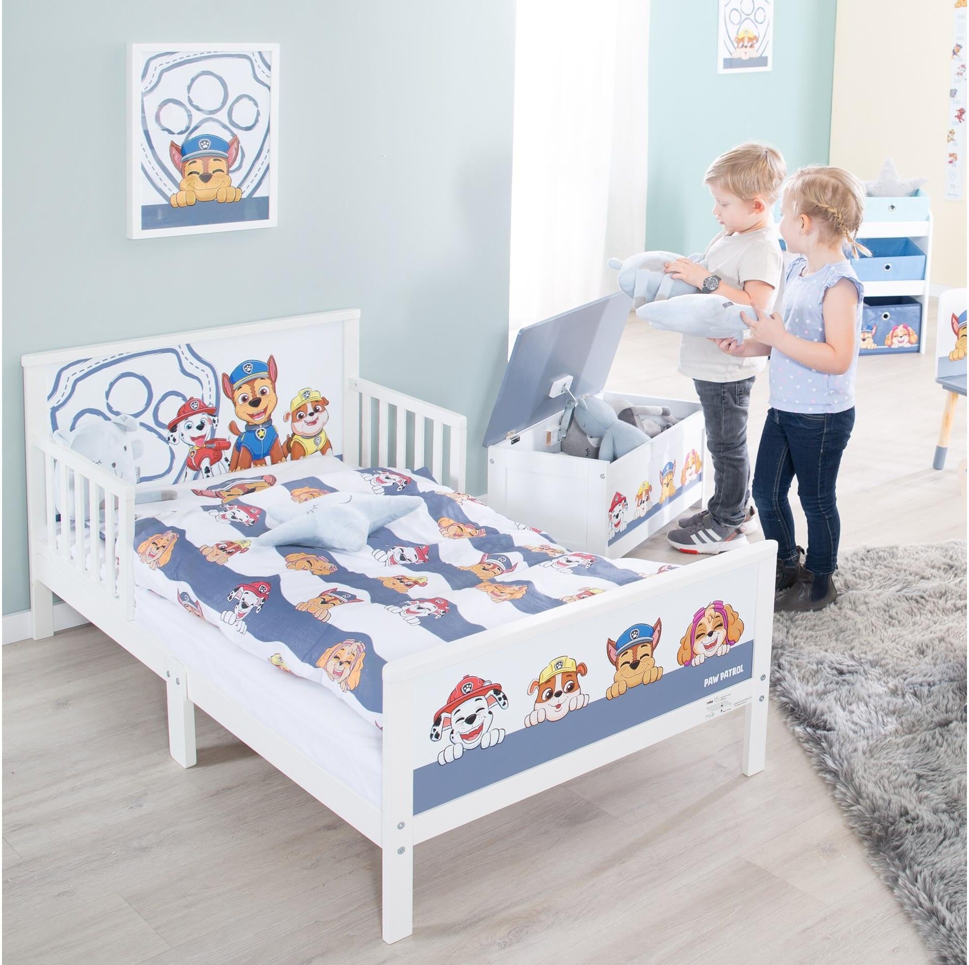 Kinderbett ROBA "Paw Patrol 70 x 140 cm", Baby, bunt (blau, mehrfarbig, weiß), Betten Kinderbett blau, mehrfarbig, weiß Einheitsgröße