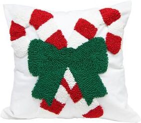 IH Casa Decor Cotton Embroidered Cushion Candy Canes with Bow- Set of 2