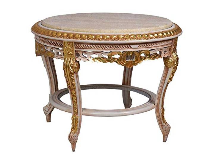 Couchtisch rund Wohnzimmertisch Marmorplatte Rokoko Beistelltisch Gold 68cm Antik Stil cat193 Palazzo Exklusiv