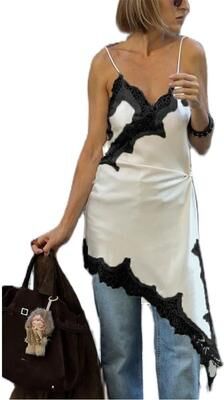 Inspire Select Combhasaki Floral Lace Satin High Low Cami Asymmetrical Silk Spaghetti Strap Flowy Top multi 4