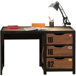 SCHREIBTISCH Kameko 130x60x75 MDF+Massivholz Schwarz/Cognac