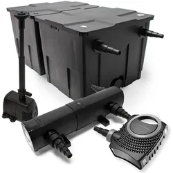 Wiltec, Brunnen + Gartenteich, Set: Teichfilter 60000l 36W UVC Klärer 80W Pumpe Springbrunnen 433