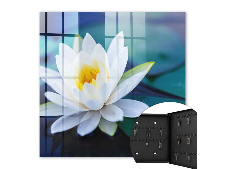 Tulup Schlüsselbox Schwarz 30x30 cm- Türöffnung nach rechts - Seerose, Grün, Metall, Mode, Rechteckig, 30x30x5 cm, Garderobe, Schlüsselkästen & Schlüsselboards