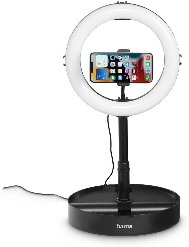 Hama Ringlicht "LED Ringleuchte mit Stativ für Handy, Webcam, Mikrofon, Videokonferenz", schwarz, B:26,5cm, Lichtanlagen, Ringlicht