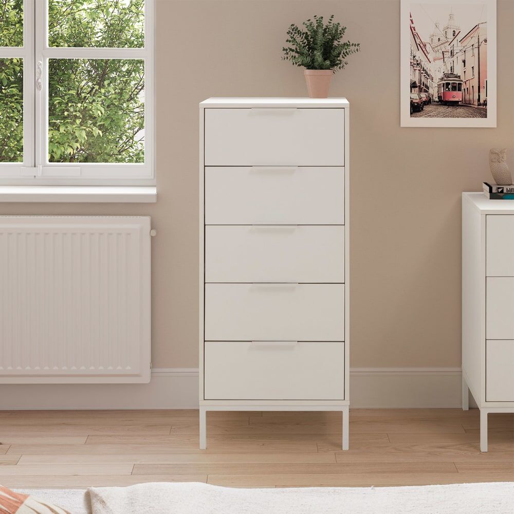 HOMN Commode haute 5 tiroirs couleur Blanc Blanc 50x115x40cm
