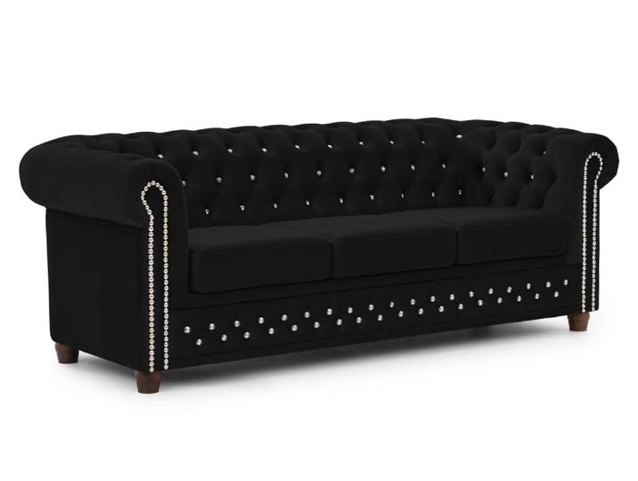Canapé 3 places Chesterfield en velours noir