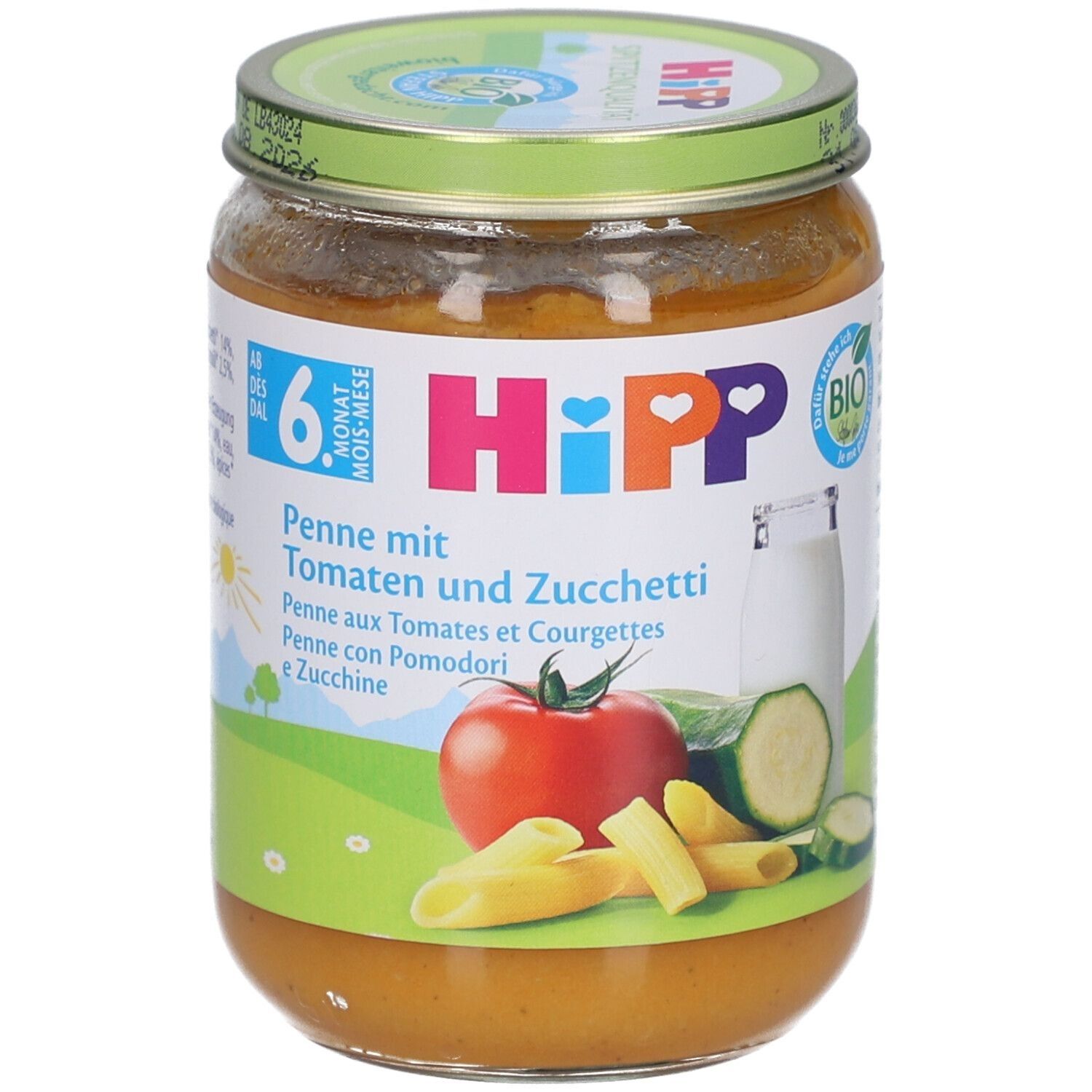 HiPP Bio-Penne mit Tomaten & Zucchini ab 6 Monaten x4 4x190 g Brei