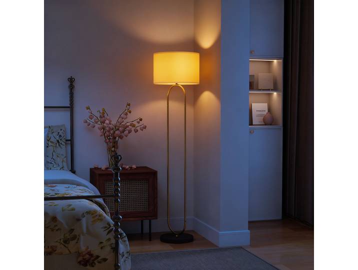HOMCOM Lampadaire Moderne 156cm Lin Doré et Noir E27