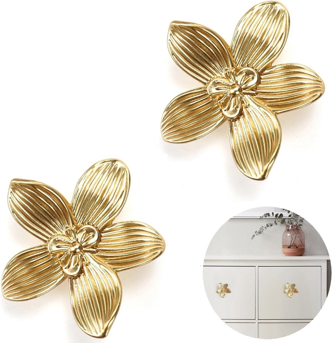 Set van 2 gouden vintage bloemen kastknoppen voor meubels