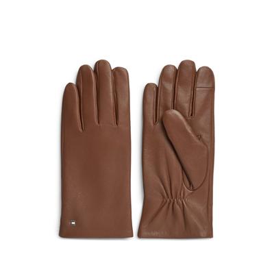 Lederhandschuhe TOMMY HILFIGER "ESSENTIAL FLAG LEATHER GLOVES", Herren, Gr. S/M, braun (winter cognac), Rindsleder, Handschuhe, mit Tommy Hilfiger Flagge