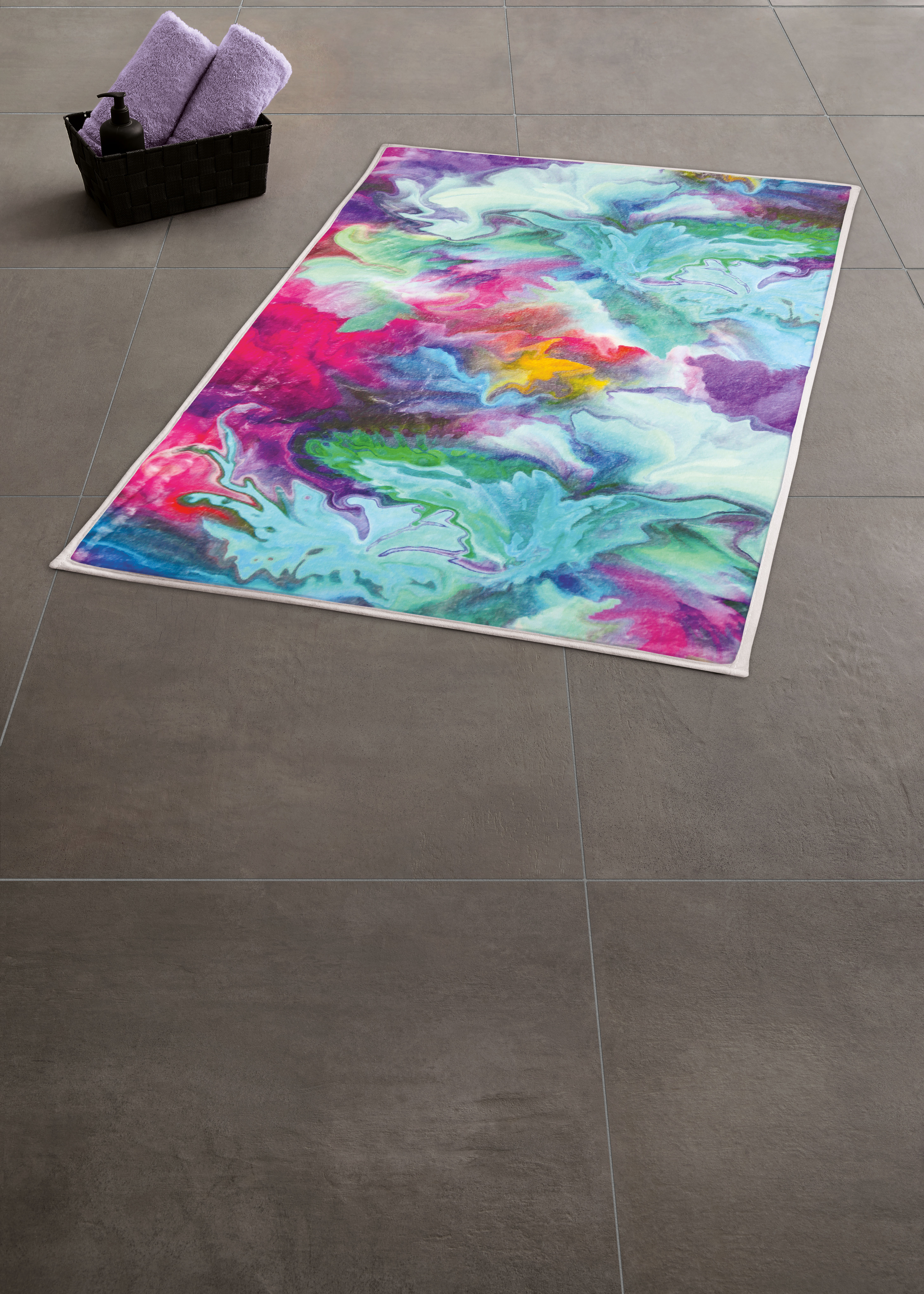 Badematte KLEINE WOLKE "Fusion, Badvorleger, Badezimmer Teppich", bunt (multicolor), H:5mm, Polyester, Badematten, Badematte, Badteppich, bedruckt, modernes Design, kräftige Farben