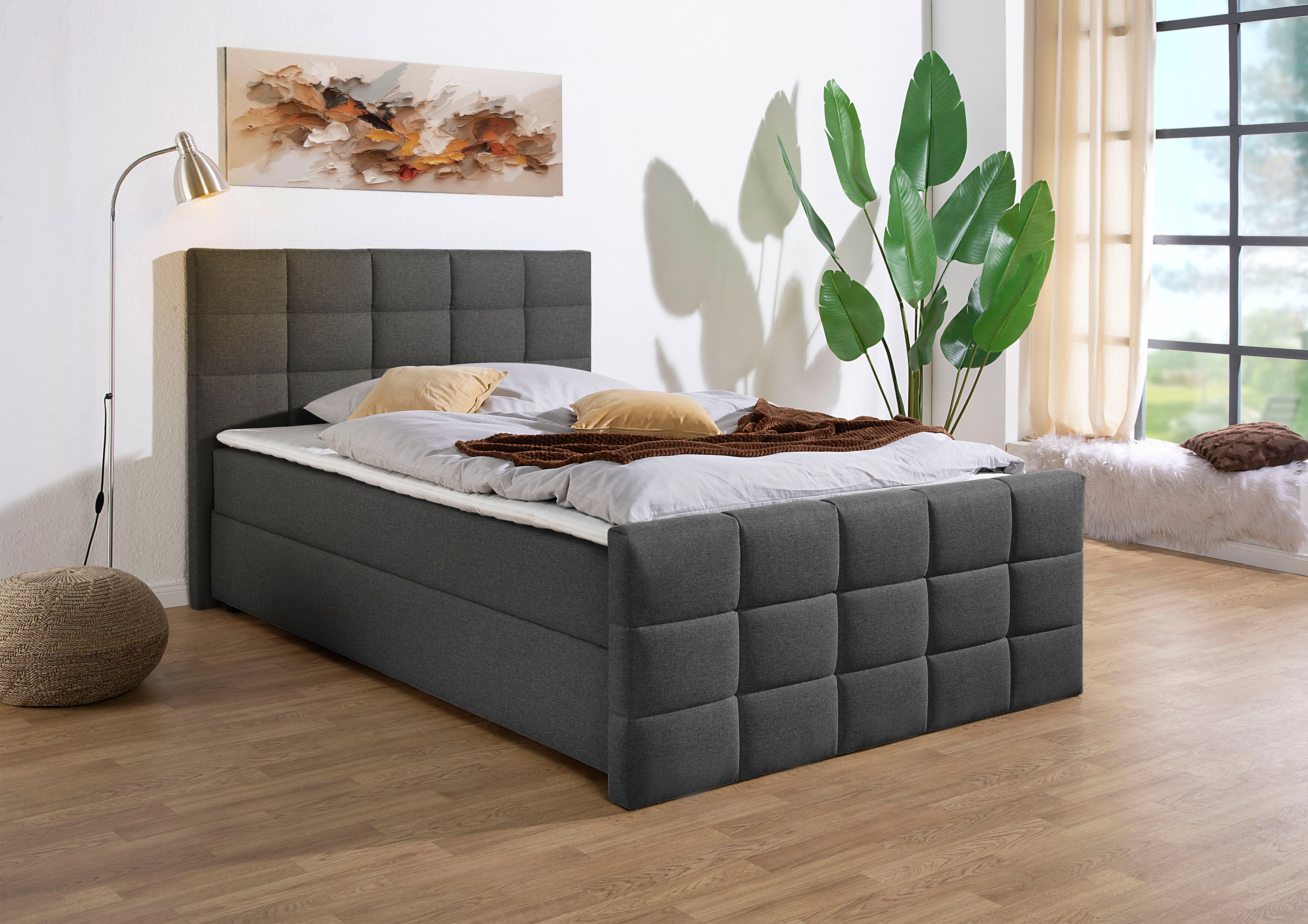 Boxbett HOME AFFAIRE, anthrazit, B:147cm L:220cm, Komplettbetten, Boxbett mit Bettkasten und Fußteil, inkl. Topper