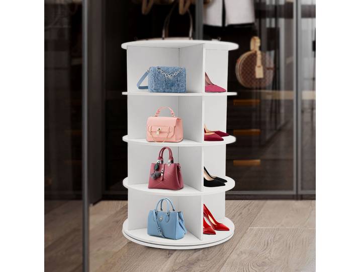 Étagère à chaussures rotative à 4 niveaux, 360 ° Organisateur de chaussures vertical rotatif, étagère à chaussures rotative moderne, étagère de rangement multifonctionnelle (blanc)