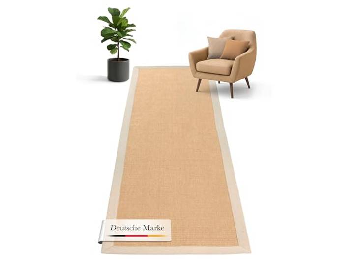carpetfine Sisal Teppich Läufer 70x240 cm Creme Sisal-Optik, flach gewebt, robust und pflegeleicht, für Fußbodenheizung geeignet, für Flur, Küche und Diele