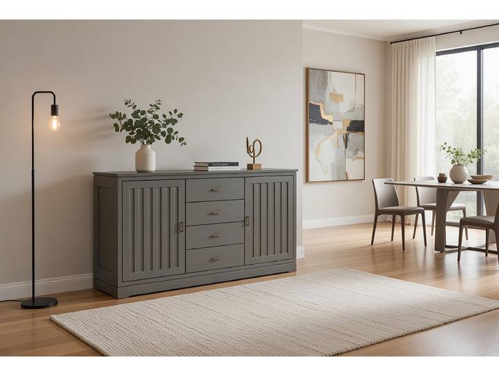Enfilade cannelée - Type A 161 x 87 x 46cm Gris/Gris