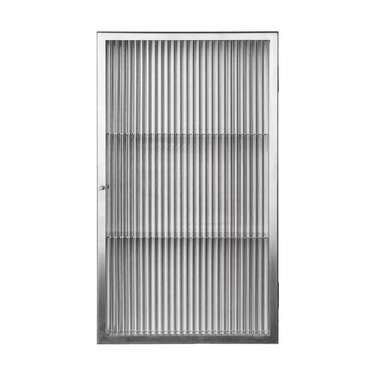 Ferm Living Haze wandkastje met geribbeld glas en roestvrijstalen details