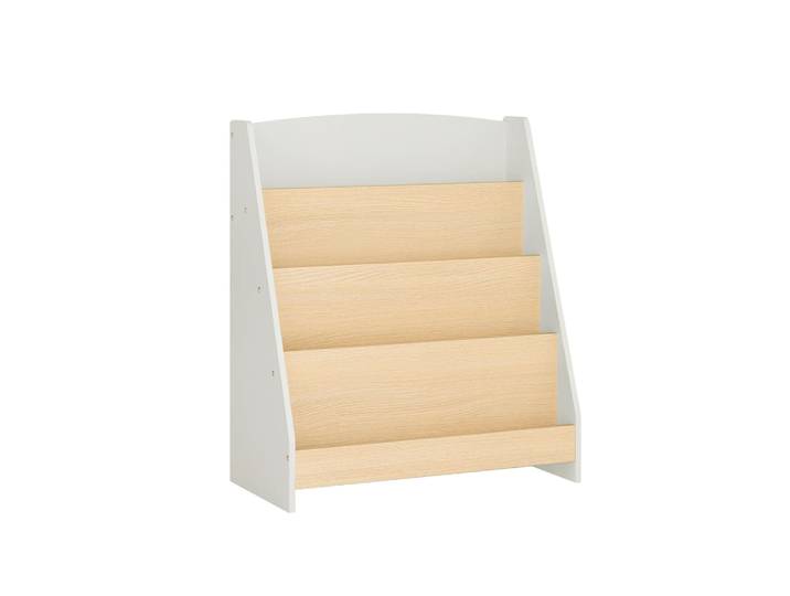 Bibliothèque enfant avec 4 compartiments ouverts effet bois gris