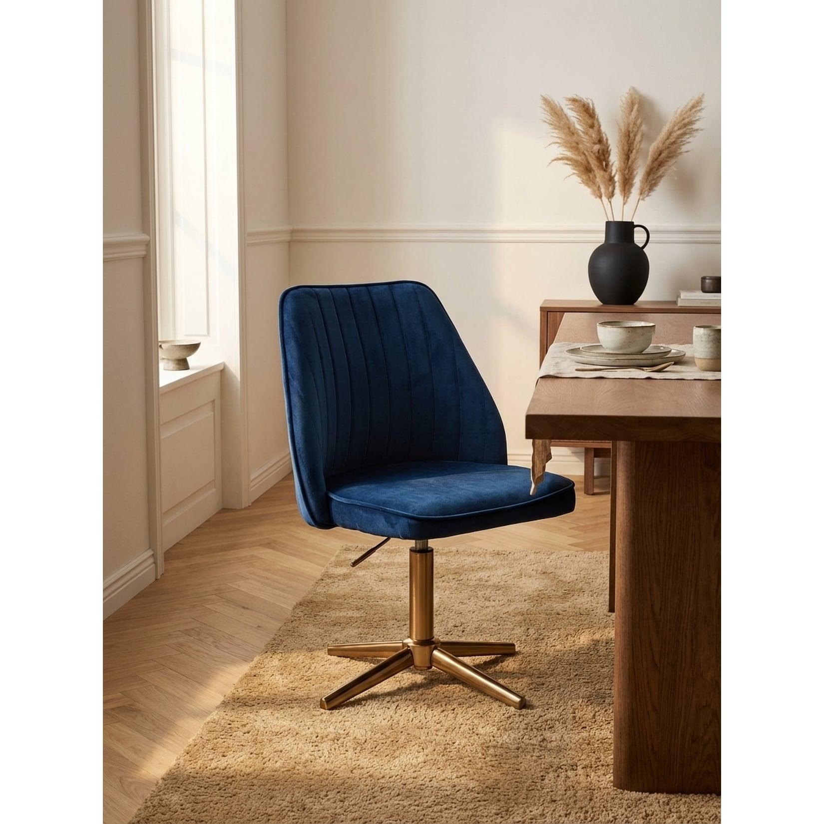 Drehstuhl Samt mit Lehne und ohne Rollen, Blau 46x47x100 cm