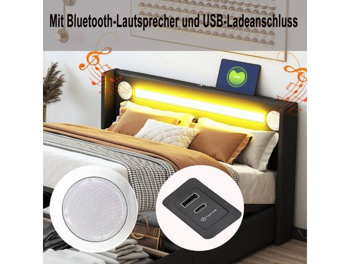 Feuille épaissie Structure de lit Nouveau épaississement design moderne 160x200 lit rembourré avec bande lumineuse LED lecteur Bl