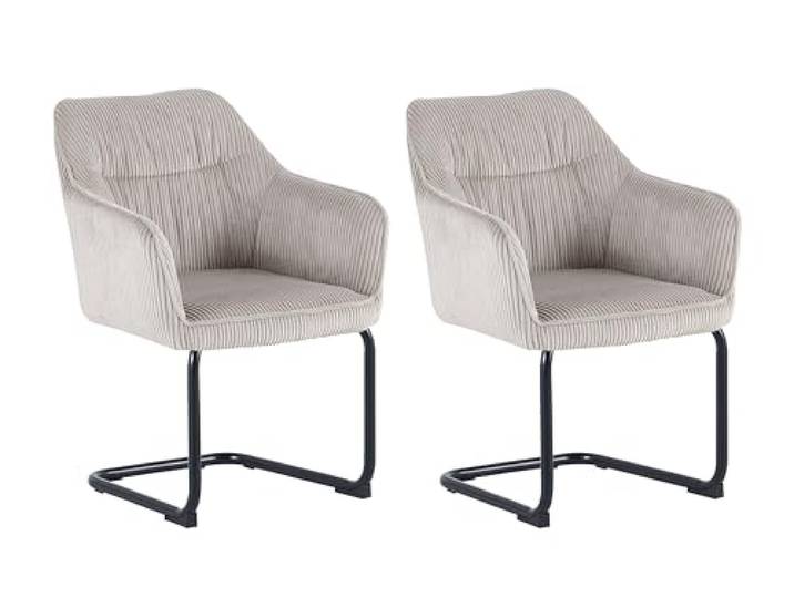 byLIVING ELBA Schwingstuhl 2er-Set, drehbar 180° mit Rückholfunktion Grob-Cord taupe, Metallgestell schwarz, Armlehnen