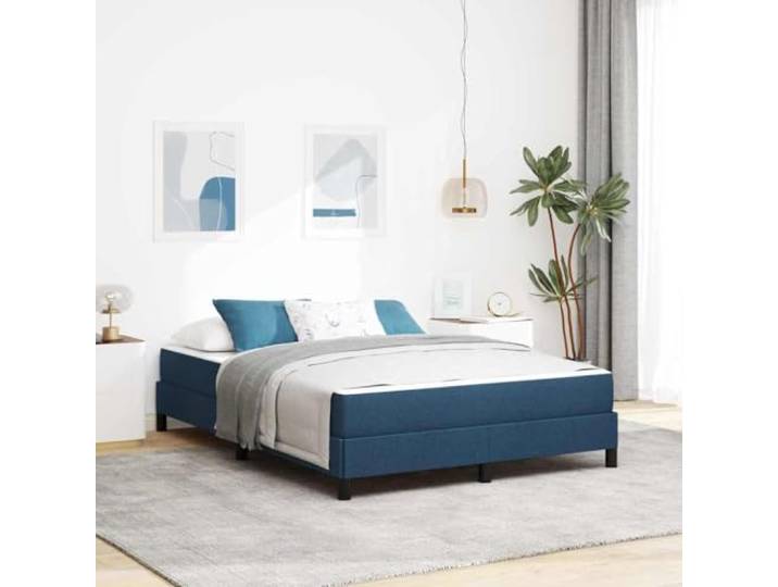 Atmungsaktiver Stoff Holzwerkstoff Minimalistisch Blau 160 x 200 cm Boxspringbett mit Matratze Blau 160 x 200 cm Stoff King Size Bettgestell mit Lattenrost Taschenfederkern Luftdurchlässig