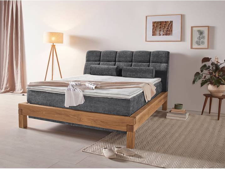 Boxspringbett, Polyester, Grau, 160×200 cm, 7-Zonen-Taschenfederkern, Klassisch, Home-affaire
