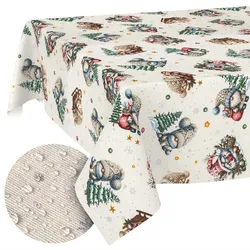 Weihnachtstischdecke Stofftischdecke Tischwäsche Tischdecke abwaschbar Tischtuch Baumwolle Polyester Weihnachtsmann - 2000 x 140 cm (20 m), Schnittkante