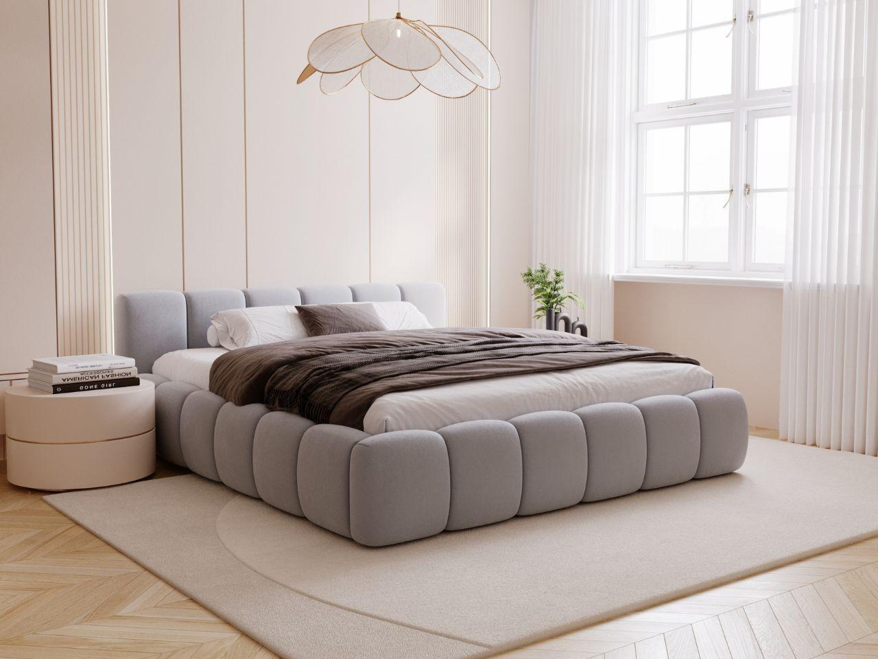 GrainGold Polsterbett Cloud Low 140x200 cm - Bett 140x200, Polsterbett mit Lattenrost und Bettkasten - Bett mit Velvet-Stoff - Grau