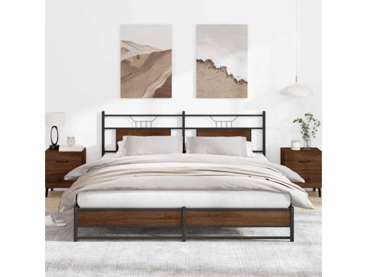Stahlgestell Stabil Langlebig Schlafzimmer Bett Lattenrost Braun 183x213 cm Metallbett ohne Matratze Braun Eichen-Optik 183x213 cm Stabiler Bettrahmen mit Lattenrost und Kopfteil für Schlafzimmer und