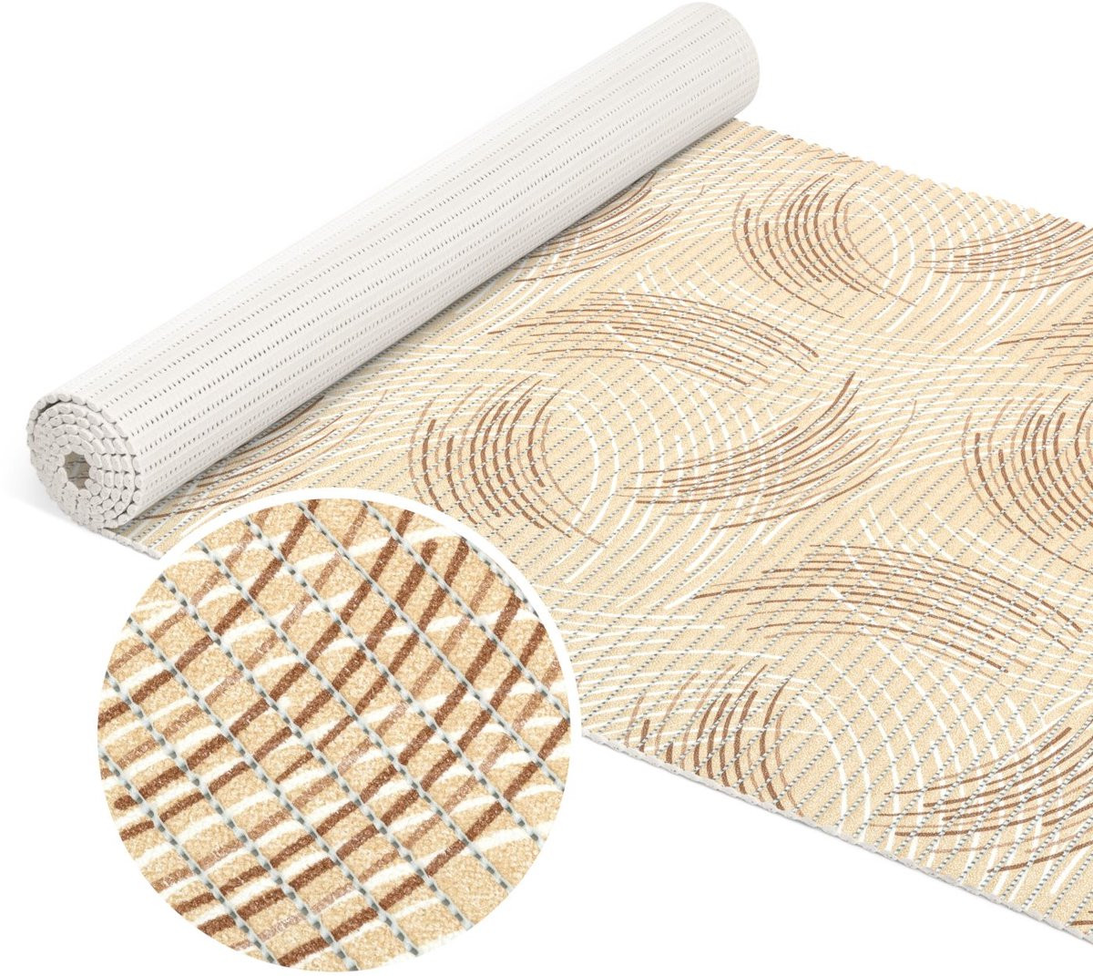 ANRO Badmat Cirkels Beige 65x280 cm - Antislip en Sneldrogend