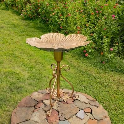 Zaer Ltd "24.2"" Tall Flower-Shaped Metal Birdbath-Feeder"